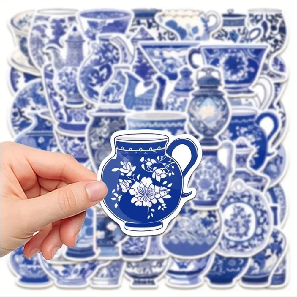 Set of 50 Beautiful Blue Porcelain Stickers Vases Plates Pitchers - Picture 2 of 6